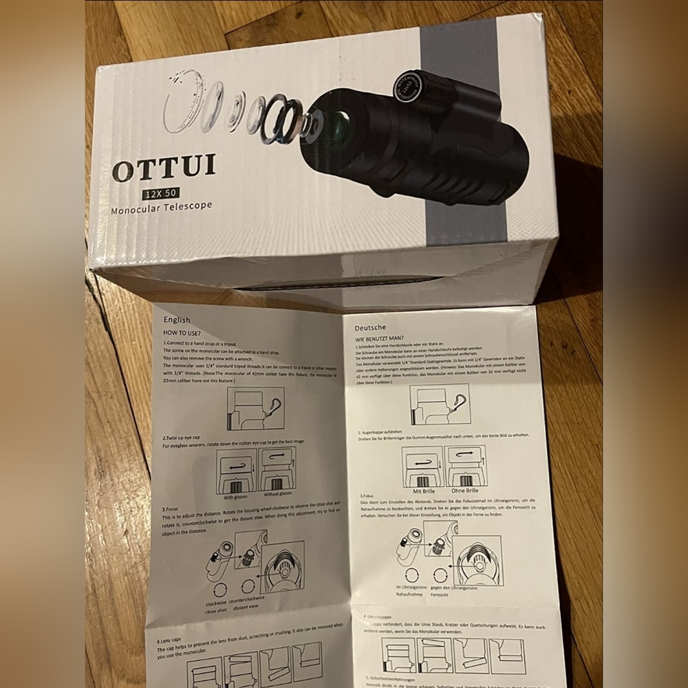 Brand New - Ottui 12X50 HD Monocular Telescope, BAK4 Prism Monocular for Adults
